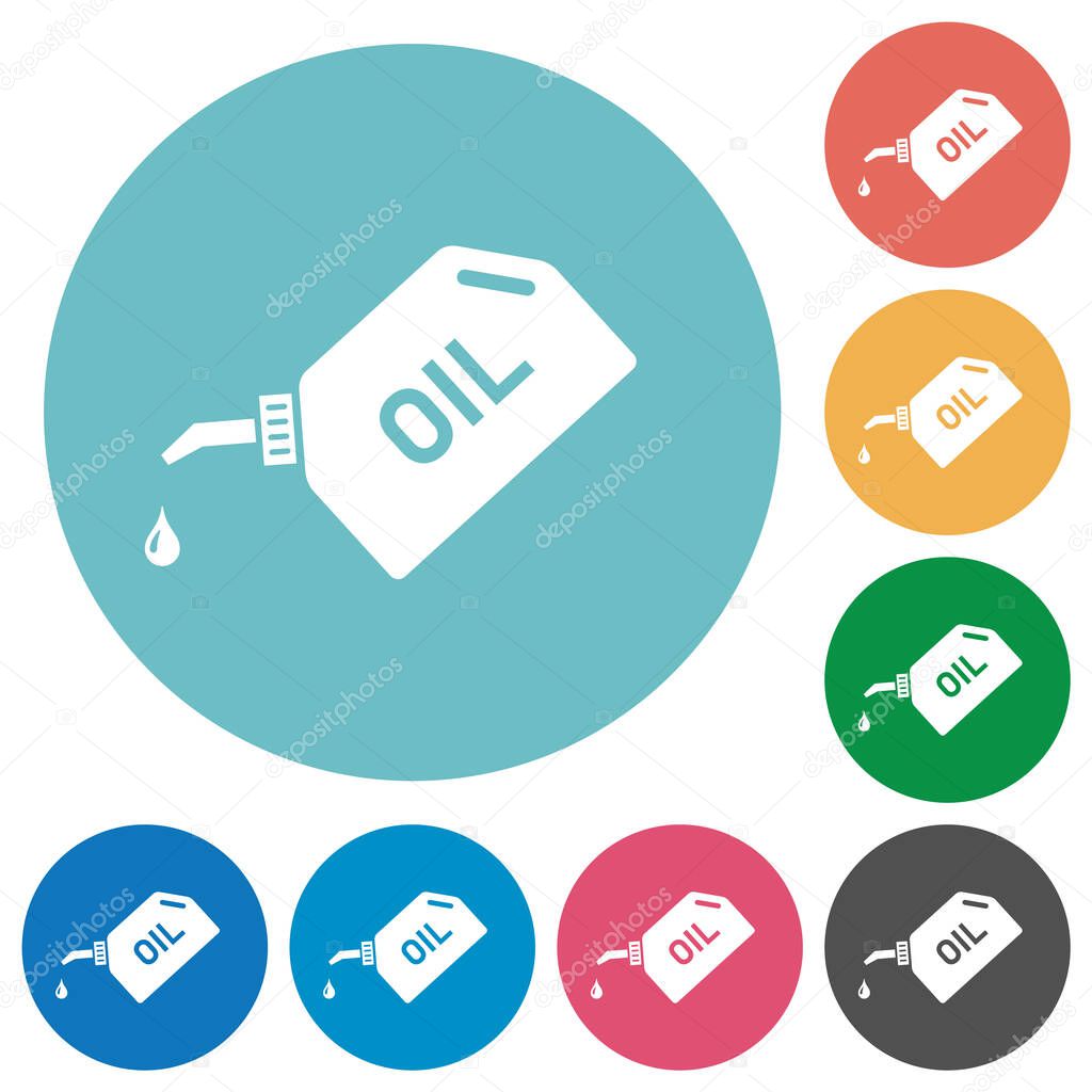 Oiler with oil drop flat white icons on round color backgrounds