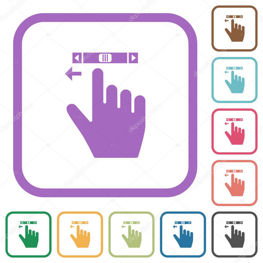 right handed scroll left gesture simple icons in color rounded square frames on white background