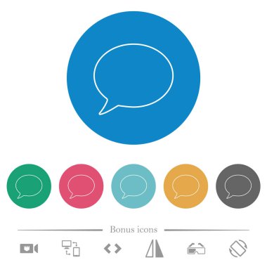 One oval chat bubble outline flat white icons on round color backgrounds. 6 bonus icons included.