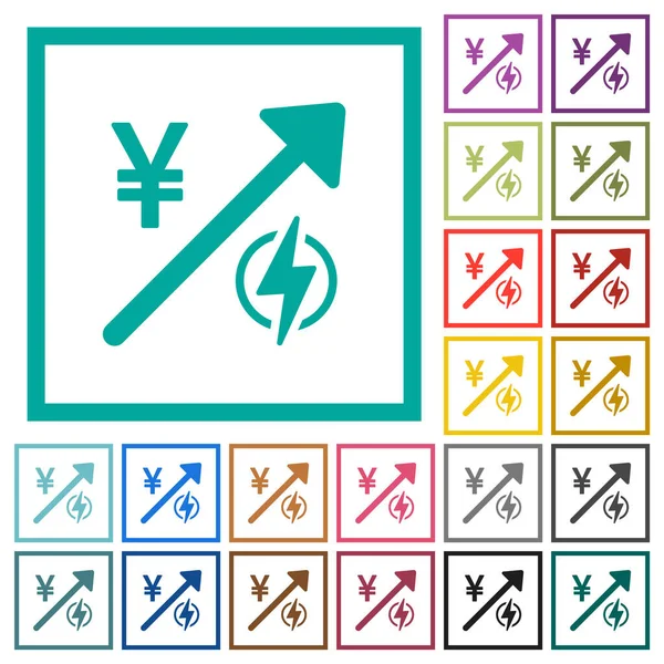 Rising Electricity Energy Japanese Yen Prices Flat Color Icons Quadrant — Wektor stockowy