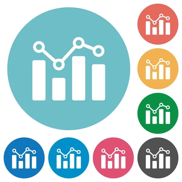 Bar Grafikon Körök Vonalak Lapos Fehér Ikonok Kerek Színes Hátterek — Stock Vector