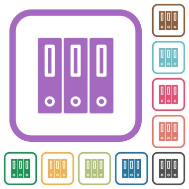 Binders solid simple icons in color rounded square frames on white background