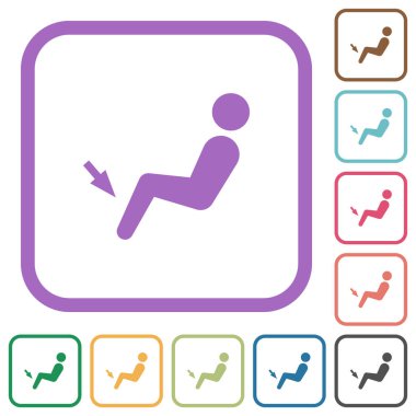 Car air flow direction foot simple icons in color rounded square frames on white background