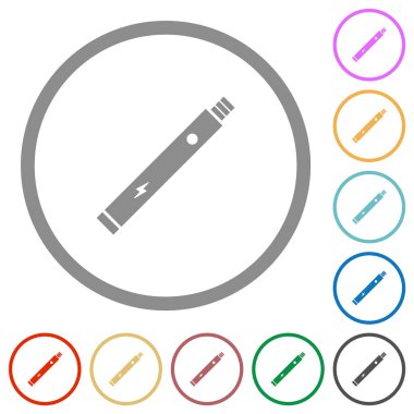 Elektronik sigara katı düz renk simgeleri beyaz arkaplanda yuvarlak ana hatlarda