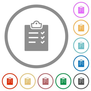 Task list alternate flat color icons in round outlines on white background