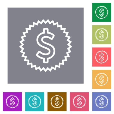 American dollar sticker outline flat icons on simple color square backgrounds