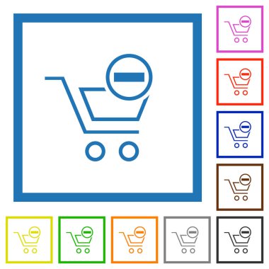Remove cart item flat color icons in square frames on white background