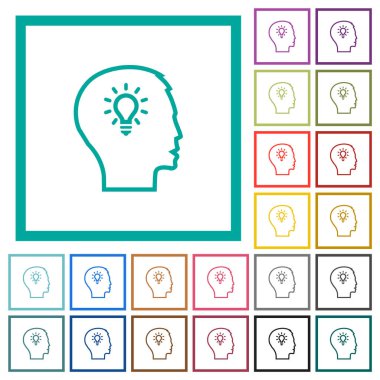 Idea concept outline flat color icons with quadrant frames on white background