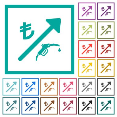 Rising fuel turkish Lira prices flat color icons with quadrant frames on white background
