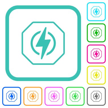 Octagon shaped electricity energy sanction sign outline vivid colored flat icons in curved borders on white background