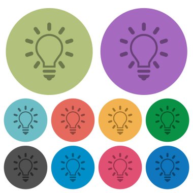 Lighting bulb outline darker flat icons on color round background