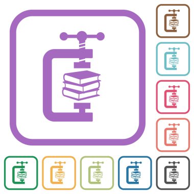 compressing books with vise clamp simple icons in color rounded square frames on white background