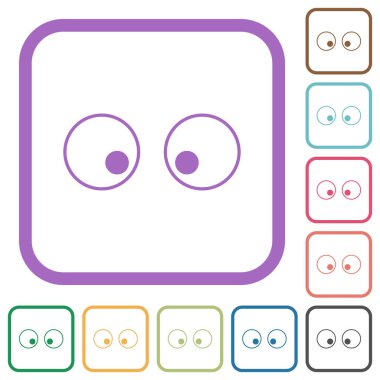 Gözlerin beyaz arkaplanda basit simgeleri yuvarlak kare çerçevelerle özetlemesini izlemek