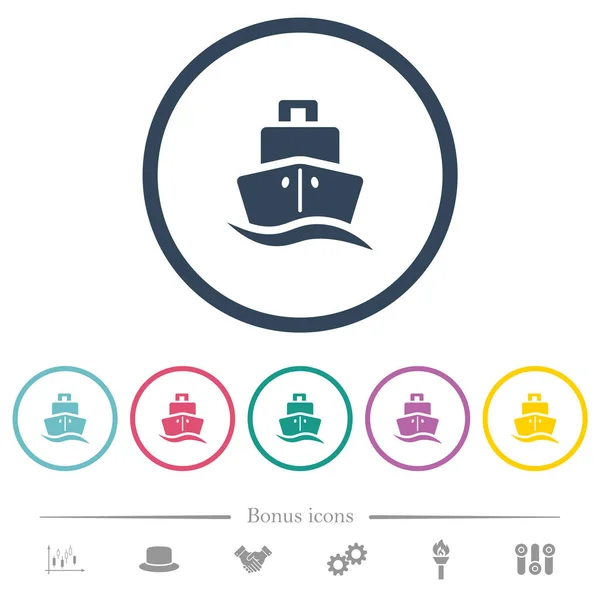 Cruise Ship Front View Solid Flat Color Icons Outlines Bonus — Stockvector
