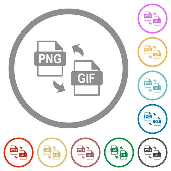 Png Gif Файл Перетворення Плоских Кольорових Ікон Круглих Контур Білому — стоковий вектор