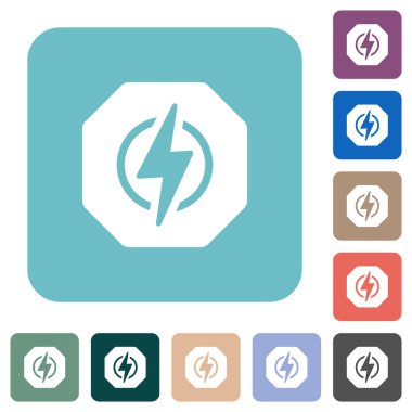 Octagon shaped electricity energy sanction sign solid white flat icons on color rounded square backgrounds