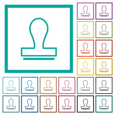 Stamp outline flat color icons with quadrant frames on white background