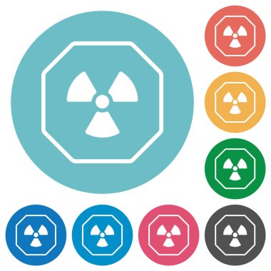 Octagon shaped uranium sanction sign outline flat white icons on round color backgrounds