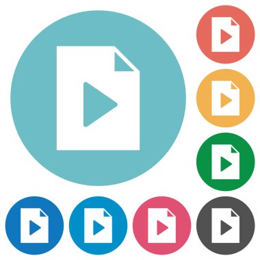 Playlist solid flat white icons on round color backgrounds