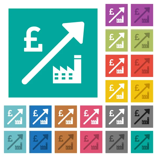 Rising Power Plant English Pound Prices Multi Colored Flat Icons — Wektor stockowy