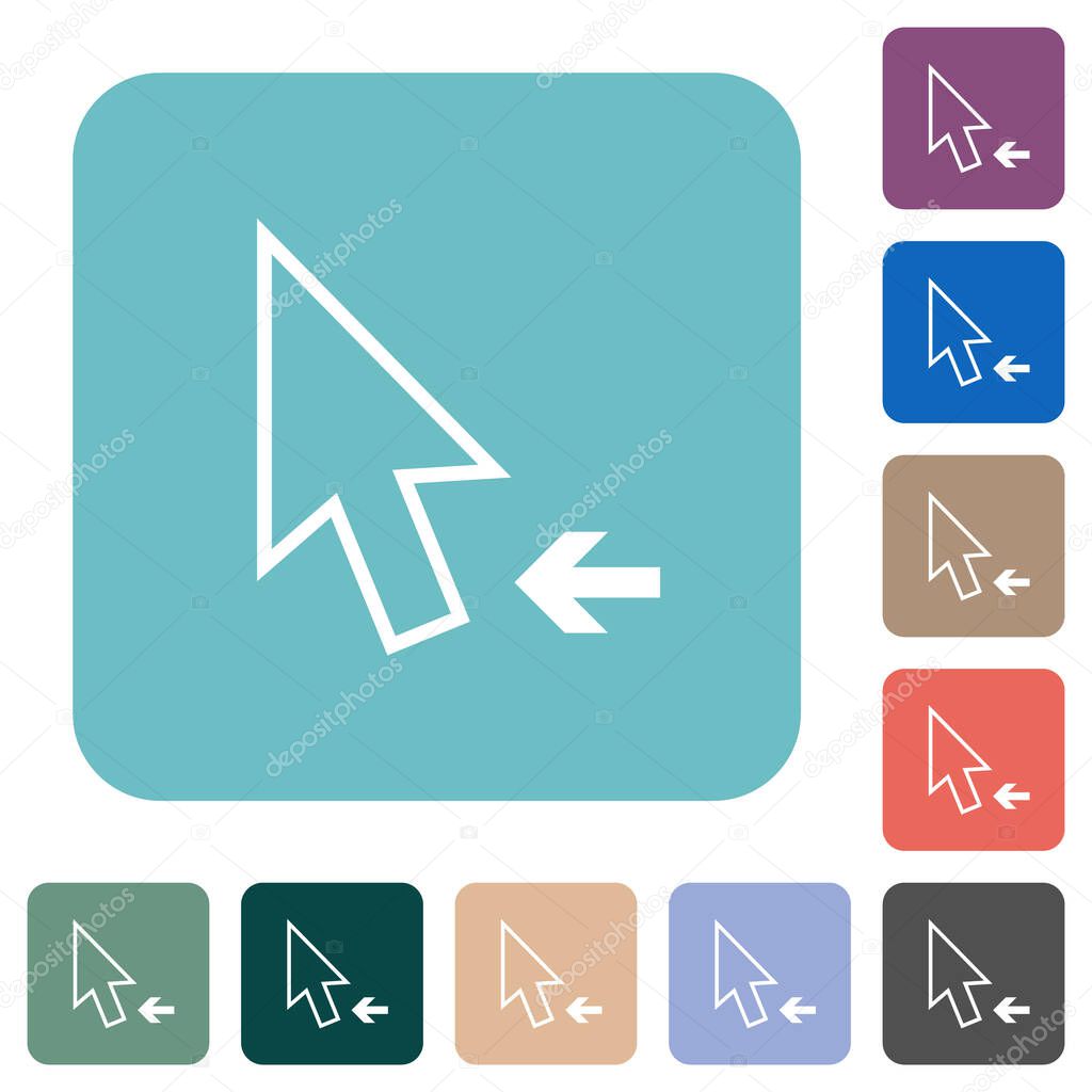 Arrow cursor left outline white flat icons on color rounded square backgrounds