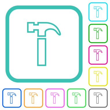 Hammer outline vivid colored flat icons in curved borders on white background