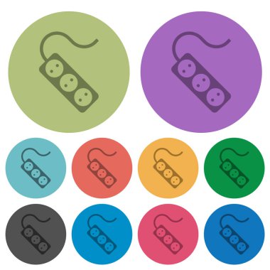 Portable electrical outlet with three sockets and cord solid darker flat icons on color round background
