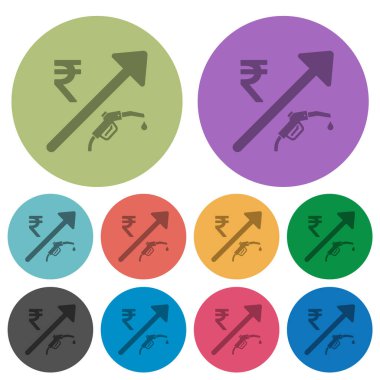 Rising fuel Indian Rupee prices darker flat icons on color round background