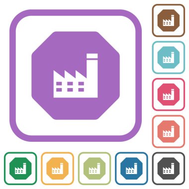 Octagon shaped power plant sanction sign solid simple icons in color rounded square frames on white background