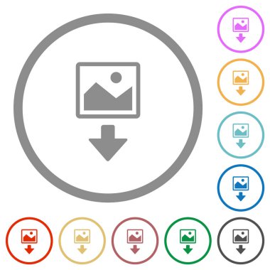 Beyaz arka plan üzerinde yuvarlak özetliyor görüntü düz renk simgeleri download