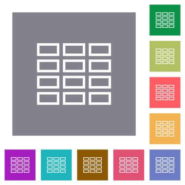 Spreadsheet table outline flat icons on simple color square backgrounds