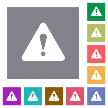 Triangle shaped warning sign flat icons on simple color square backgrounds