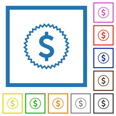 American dollar sticker alternate flat color icons in square frames on white background
