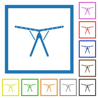 Collapsible clothes dryer rack solid flat color icons in square frames on white background