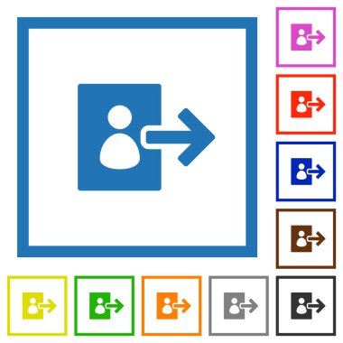 User logout solid flat color icons in square frames on white background
