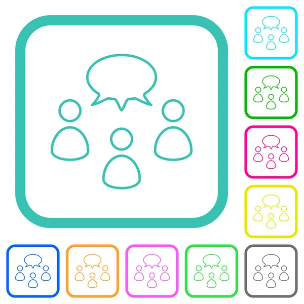 Three Talking Persons Oval Bubble Outline Vivid Colored Flat Icons —  Vetores de Stock