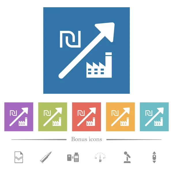 Rising Power Plant Israeli New Shekel Prices Flat White Icons — 图库矢量图片