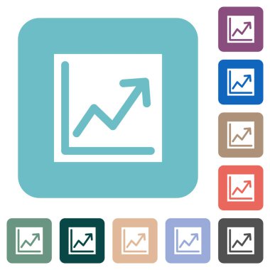 Line graph solid white flat icons on color rounded square backgrounds