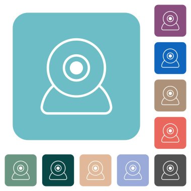 Webcam outline white flat icons on color rounded square backgrounds