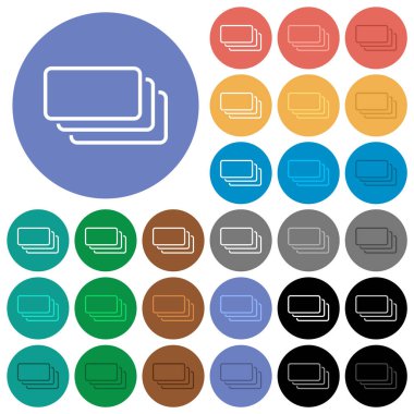 Empty banknotes outline multi colored flat icons on round backgrounds. Included white, light and dark icon variations for hover and active status effects, and bonus shades.