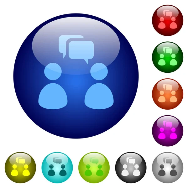 Two Talking Persons Rounded Square Bubbles Solid Icons Glass Buttons — Stockvektor