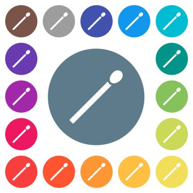Matchstick flat white icons on round color backgrounds. 17 background color variations are included.