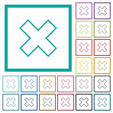 Cancel outline flat color icons with quadrant frames on white background