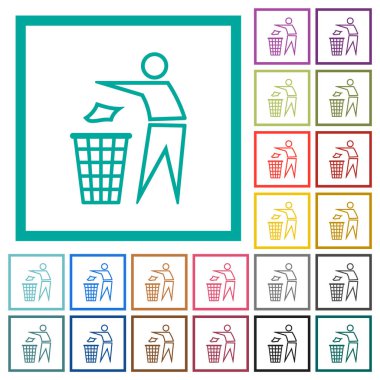 Tidy man outline flat color icons with quadrant frames on white background