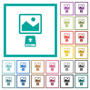 Upload image from hard disk flat color icons with quadrant frames on white background