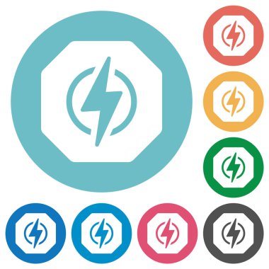 Octagon shaped electricity energy sanction sign solid flat white icons on round color backgrounds