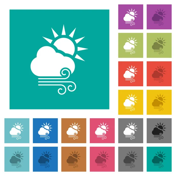 Sunny Windy Weather Multi Colored Flat Icons Plain Square Backgrounds — Stock Vector