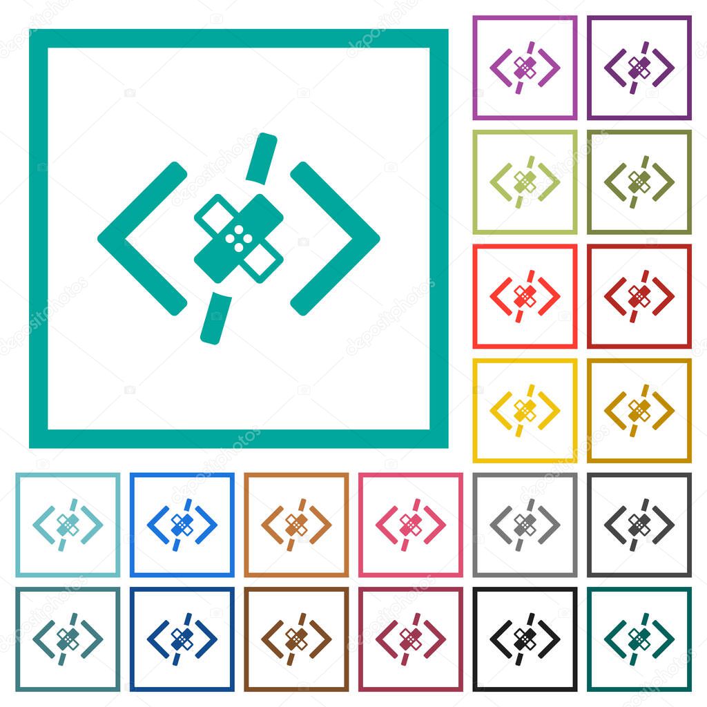Software patch flat color icons with quadrant frames on white background
