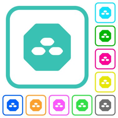 Octagon shaped coal sanction sign solid vivid colored flat icons in curved borders on white background