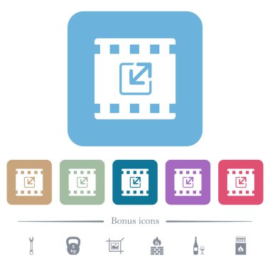 Resize movie white flat icons on color rounded square backgrounds. 6 bonus icons included